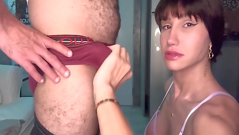 Amateur tranny with big tits fucks her lover in ass