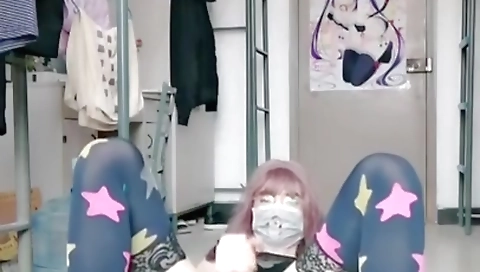 Busty asian shemale girl in white blouse and shorts