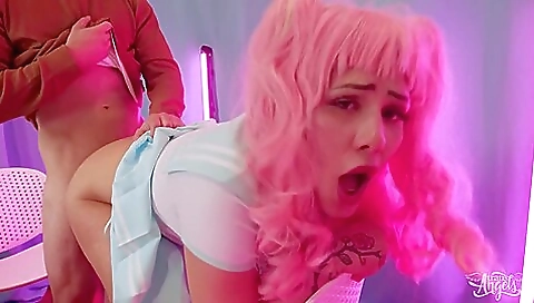 A slutty red-haired babe is sitting on her lover's thick dick