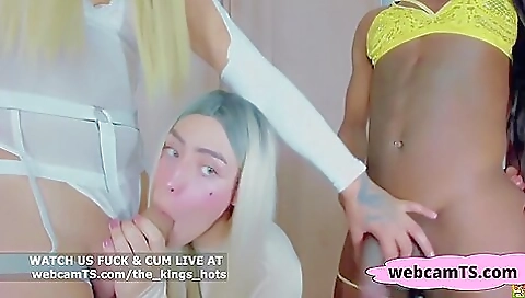 Blonde milf is getting fucked in her ass by a shemale