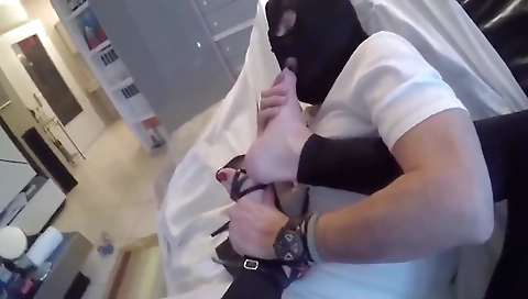 Busty tranny in black stockings rides the dick in threesome