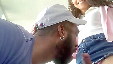 Ebony milf with a sexy mouth sucks and cums in his threepod