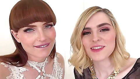 Blonde slut getting fucked in two different ways by men